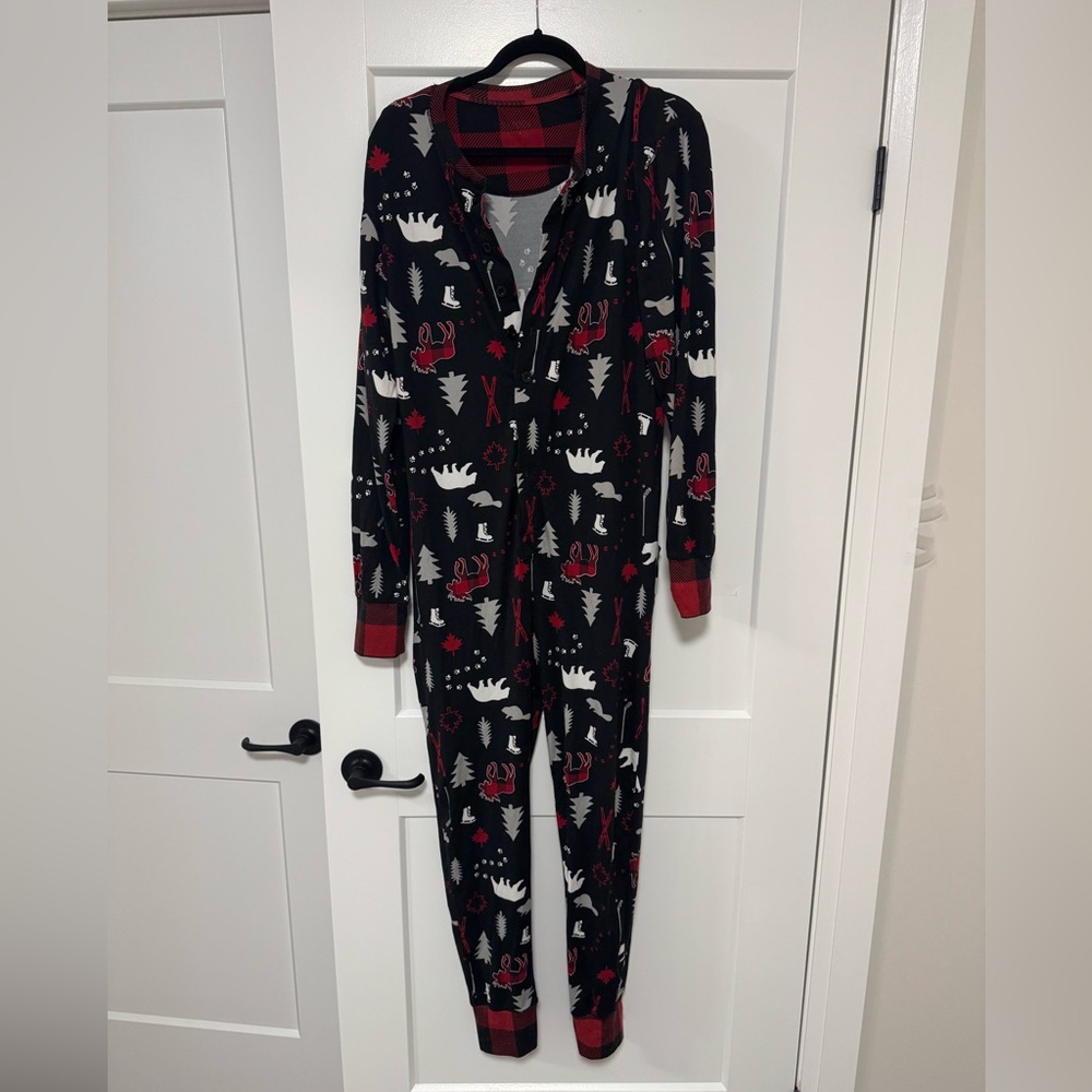 Cozy Black and Red Moose Onesie Pajamas